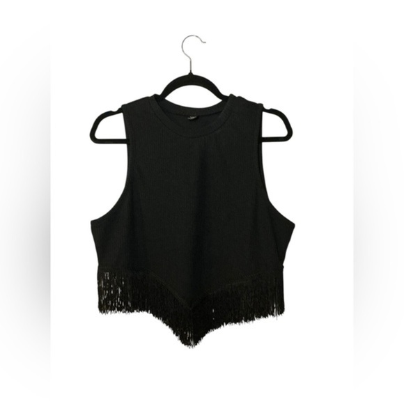 SHEIN Black Asymmetrical Fringe Crop Tank Top - Picture 1 of 4